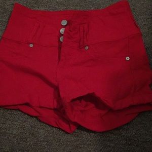 Red high waisted shorts